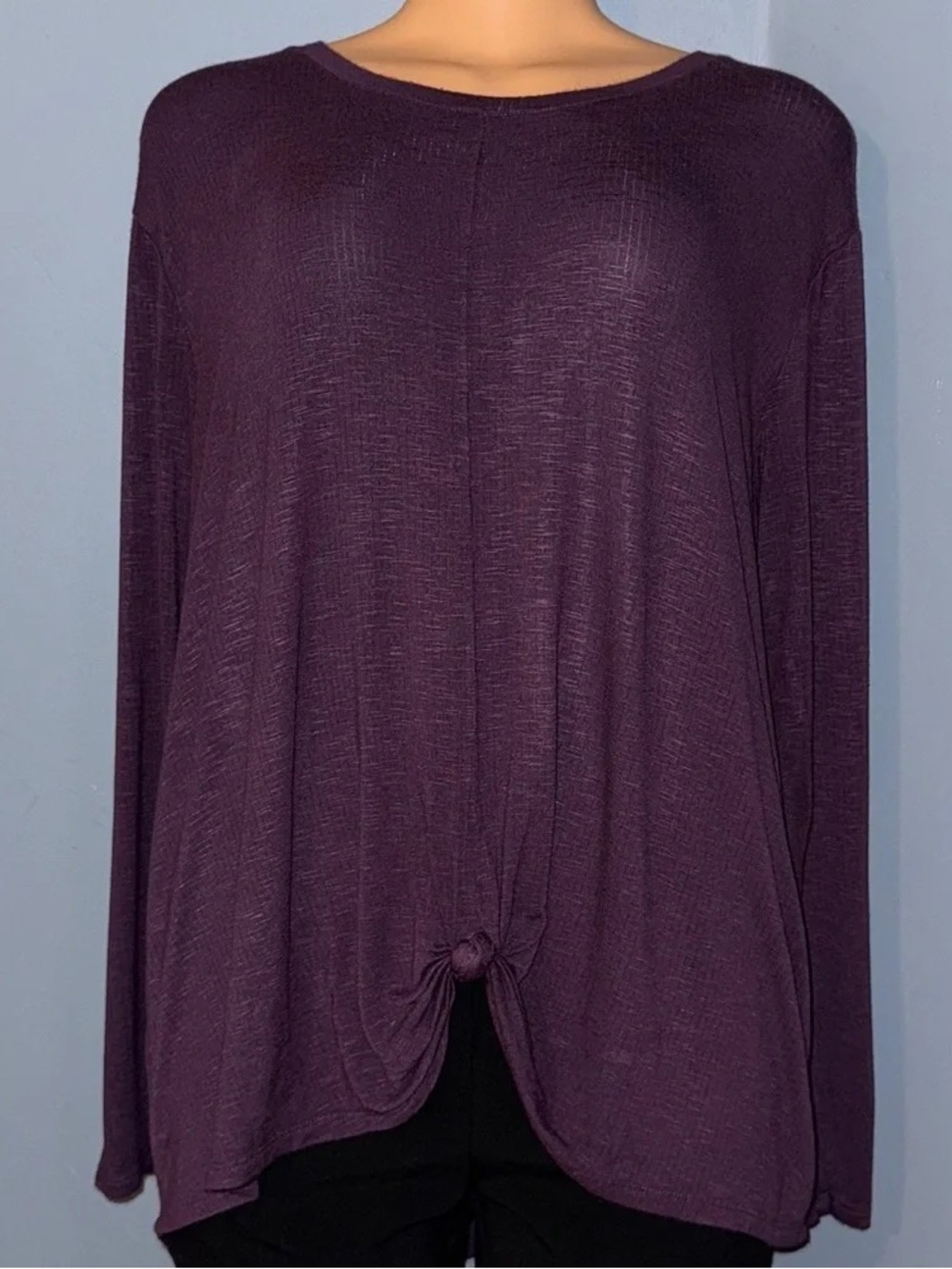 Women’s Purple Long-Sleeve Knot Front Top